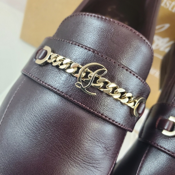 NWT$1095 Louboutin MJ Moc Brown Leather Chain Red Sole Flat Loafers Sz 36.5, 6.5 - Picture 8 of 16